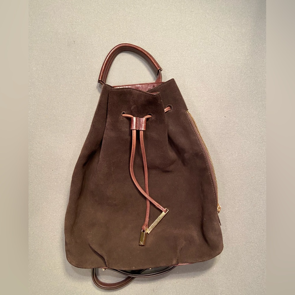 Halston Suede Drawstring Backpack, Brown, Modern … - image 1